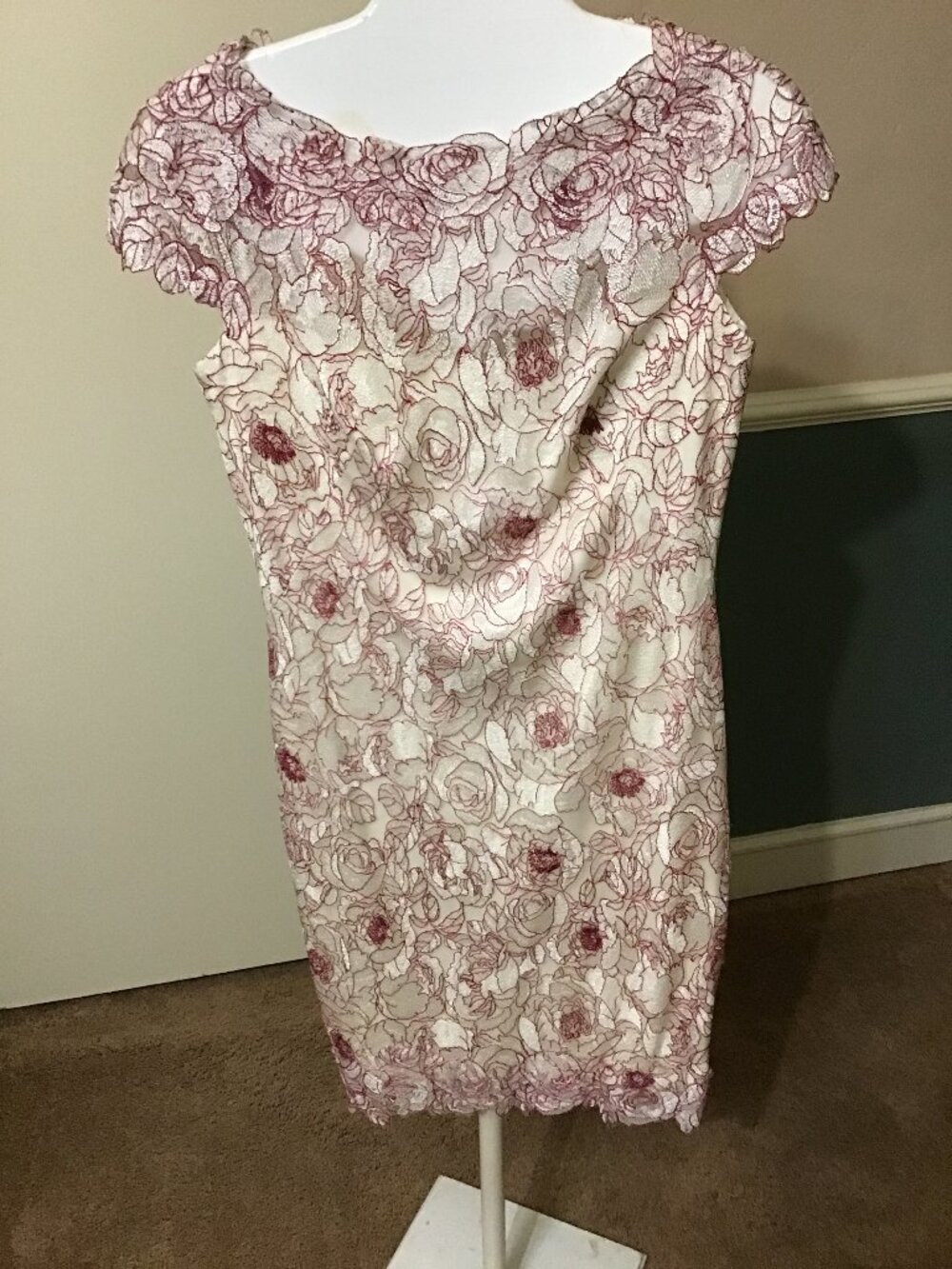 Tadashi Shoji Burgundy Lace Flowers Dress
